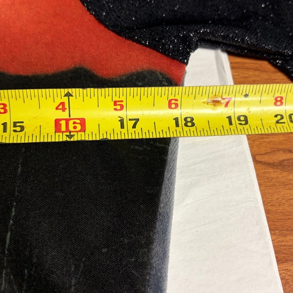 Scoop! Y2K Geisha Print Top Black Sheer Sleeve Orange Graphic Retro Novelty M - Picture 9 of 11